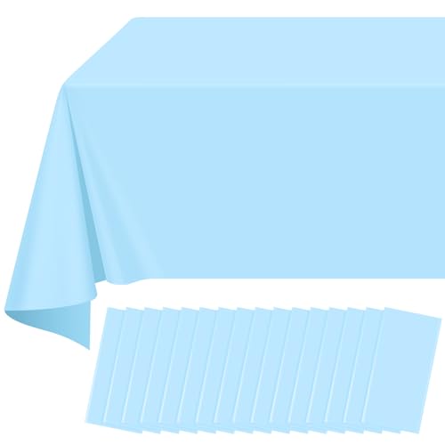 Image of 16 Pack Light Blue Plastic Tablecloth for Rectangle Tables, Premium Decorative Baby Blue Disposable Table Cloths for Parties, Rectangle Party Table Cover for Birthday Wedding Baby Shower, 54x108 Inch