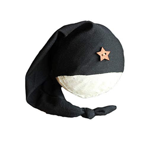 AMOS and SAWYER Knotted Sleeping Hat, Newborn Photography Prop (Newborn, Black - Star Button)