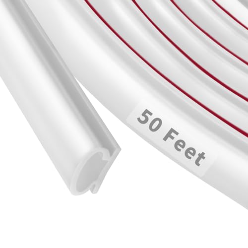 Image of 50 Feet D-Shape Rubber Weather Stripping Door Seal Strip, Self-Adhesive Backing Door Weatherstripping for Door Frame Insulation Large Gap, Easy Cut to Size(White)