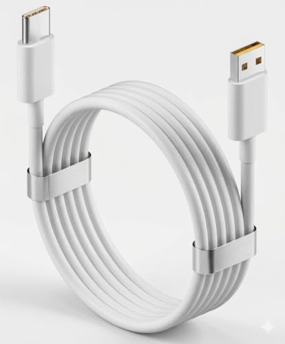 Image of Type-C charge and sync cable for Galaxy S21 FE - 40W Power, 1 meter, White, Quick Charge Compatible Cable, Power Delivery Compatible Cable, Fast Sync Cable
