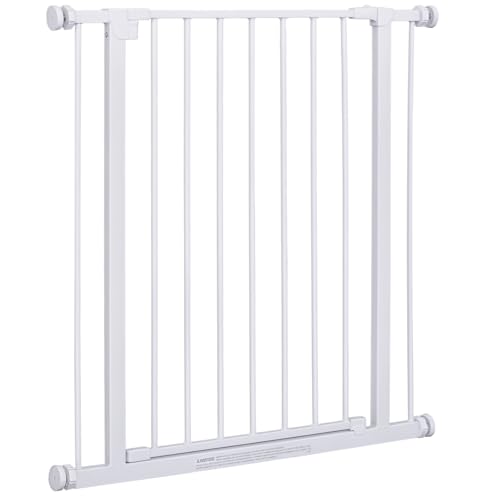 PawHut Cancelletto di Sicurezza per Animali Allargabile Facile Installazione con Supporti a Pressione Acciaio Resistente con una Finitura Verniciata a Polvere Bianco 76x76-82cm