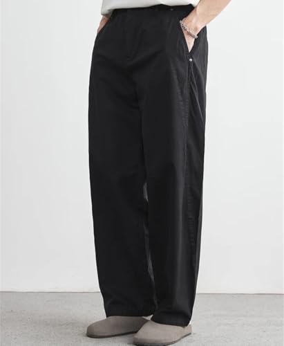 Men's 100% Cotton Loose Straight Overalls Soft Casual Pants Solid Color Fashion Trousers2