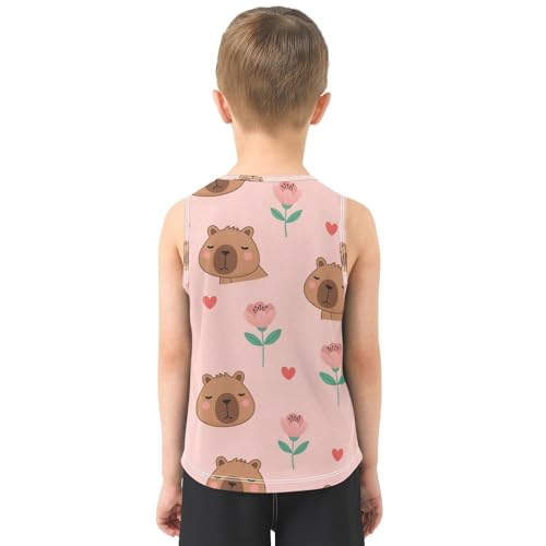 J JOYSAY Capybara Flower Heart Boys Tank Top Sleeveless Muscle Shirts Quick Dry Workout Sport Active Kids T-Shirts 3-15T3