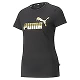 PUMA Damen ESS+ T-Shirt mit Metallic-Logo Black-Gold Folie, S