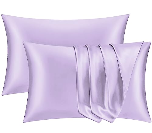 Pamposh Satin Silk Pillowcases For Hair And Skin 2 Pack Standard Size with Envelope Closure (2 Pcs Pillowcases (50 x 75 cm), Purple)