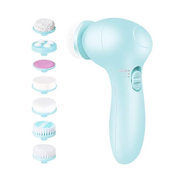 Electric Facial Cleansing Brush 7 in 1 - Fabuday Face Skin Spin Brush for Deep Cleansing, Gentle Exfoliating, Blackhead Removing and Massaging, Battery Operated Facial Cleanser Brush