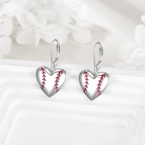 Ball Earrings Sterling Silver Heart Baseball Soccer Ball Dangle Drop Earrings Sport Jewelry Gift for Women4