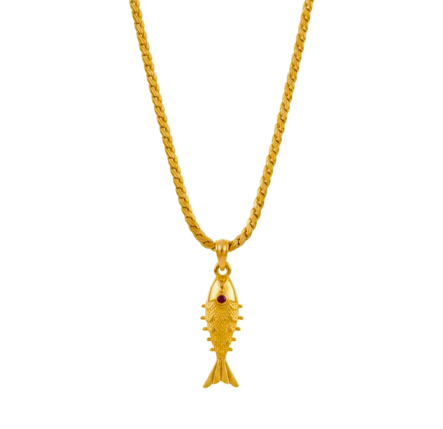 Gold Fish Pendant Necklace for Women and Men – Unique Fishbone Design with Textured Scales and Red Gem Accent – Elegant Gold-Tone Chain Jewelry for Gifts, Everyday Wear, Good Luck Symbol, Nautical & Ocean-Inspired Accessories-image-18