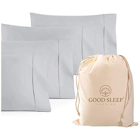 Set of 4 Pillow Cases Queen Standard,800 TC 100% Egyptian Cotton,Great for Hair & Skin Care,Silky Soft Sateen Weave Pillow Covers for Bed Pillow,Improves Sleep Quality, 4" Hem Pillowcases,Light Gray Cover