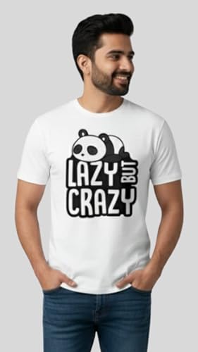 Image of Men's Cotton T-Shirt, Character-Inspired Lazy But Crazy Text T-Shirt Printed for Men and Boys, Round Neck, Half Sleeve, Regular Fit