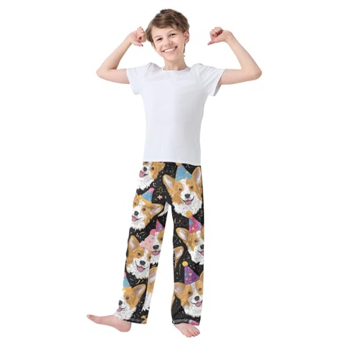 Birthday Corgi Dogs Boys Long Pants Soft Trousers Elastic Waist Kids Lounge Bottoms with Pockets S-XL3