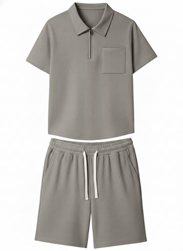Image of Jawdrobe Men's Polo T-Shirt and Shorts Co-Ord Set | Summer Casual Matching Outfit | Breathable Casual Two Piece Set for Beach | Travel | Vacation Wear