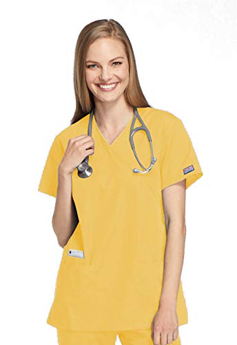 Cherokee Women's Workwear Scrubs Tie Back Mock Wrap Tunic, Dandelion, Medium