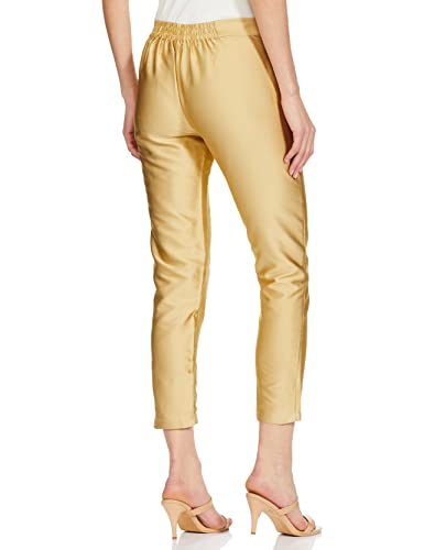 Image of Rangriti Gold Poly Cotton Slim Pants for Women