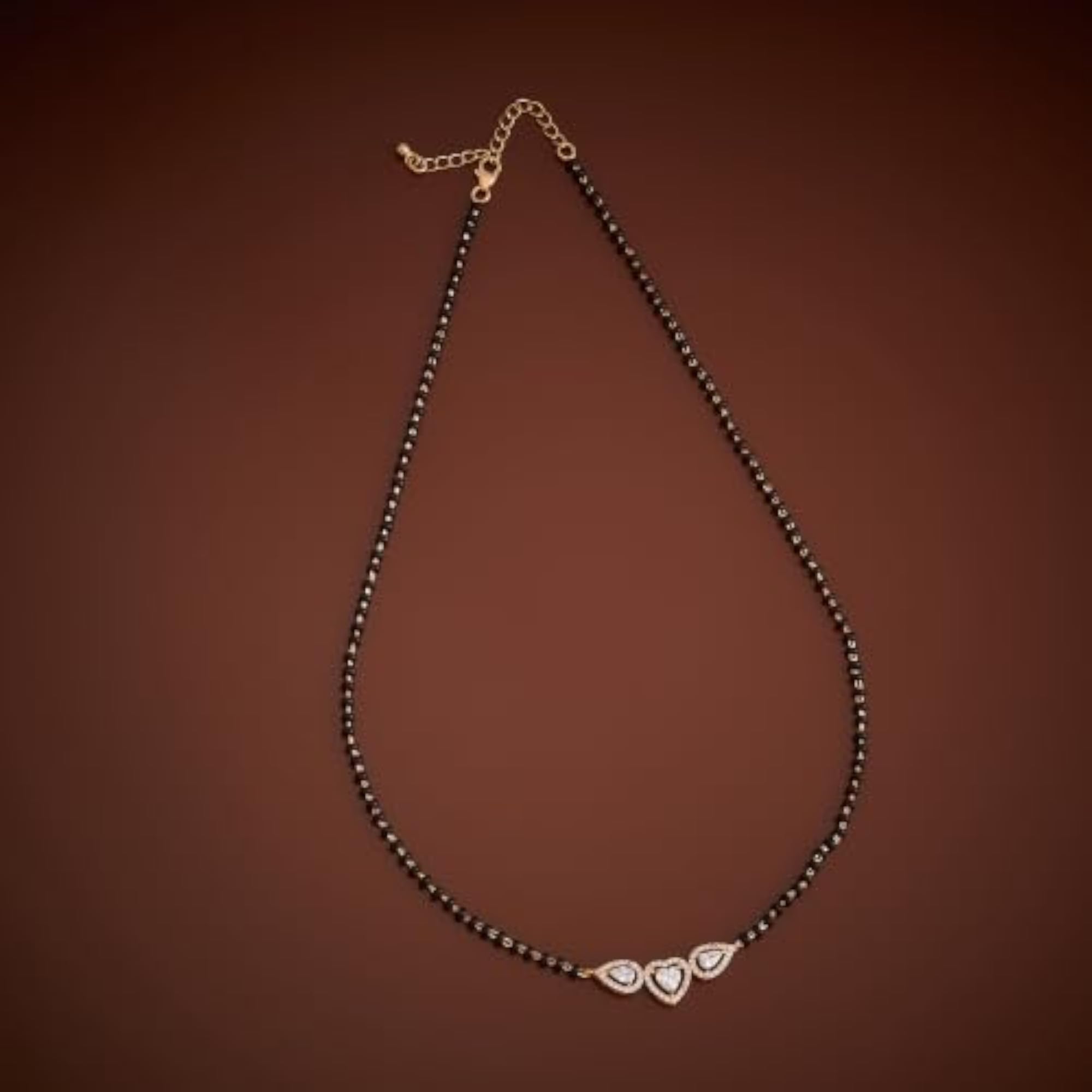 White Gold Plated 925 Silver Black Beads Mangalsutra