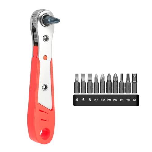 Mokaskaidj Destornillador Carraca 110mm, Mini Carraca Destornilladores Pequeños con 10 Puntas Unidad de 1/4 de Pulgada, Herramientas Manuales Bricolaje para Reparación Automóviles y Electrodomésticos