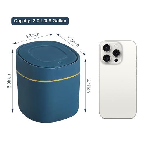 Image of Soddeph Plastic Mini Trash Can with Lid,Small Desktop Waste Bin for Bathroom, Office, or Kitchen,Pop-Up Countertop Wastebasket for Counter, Vanity, or Coffee Table (Blue)
