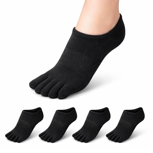 Image of Soxsense No Show Toe Socks Premium Cotton for Women, Align Toes Five Finger Liner Low Cut Thin Socks for Bunion, (4 Pairs)