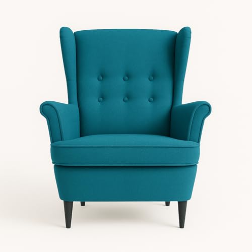 Topsit Fauteuil Relax rembourré avec Oreilles et Pieds en Bois, Fauteuil de Lecture Style Vintage, Maison de Campagne, idéal pour Le Salon, la Chambre et Le...