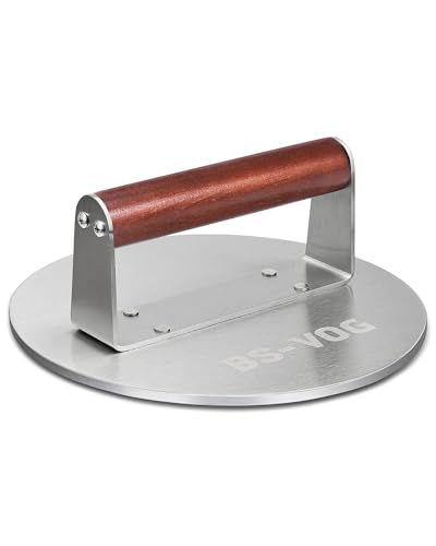 BS-VOG 21,6 cm Burgerpresse, 1,15 kg Schweres Gewicht mit Holzgriff, Edelstahl Burger Smasher, Hamburgerpresse für Fleisch, Patty, Steak, Bacon, Wurst, Professionelles Barbecue Zubehör