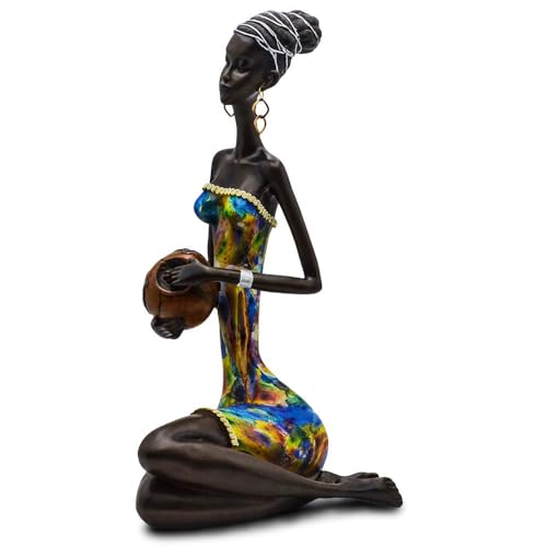 Estatua Africana Figurin Colorida Vestido Sentada Lady 16 in miniatura 3