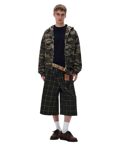 Unisex Vintage Camouflage Zip Up Hoodie Jacket, Cropped Oversized Streetwear Casual Outerwear3