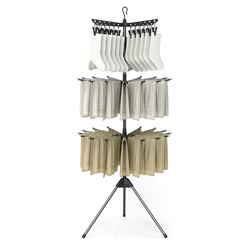 GOPLUS Séchoir Linge à Vêtements Chaussettes 3 Niveaux, Etendoir Linge Pliant avec 32 Tringles pour 24 Pinces, Bras Rotatifs 360° & Support de Pinces...