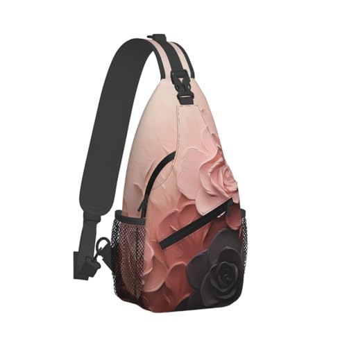 Bolso tipo Sling mochila bandolera negro con flores miniatura 1