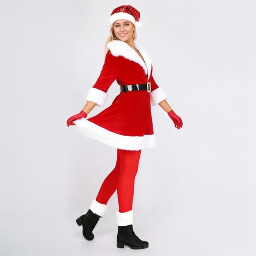 Womens Santa Elf Christmas Costume Festival Velvet Cosplay Christmas Outfit - image 6