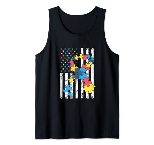 Autismo Conciencia Cinta Puzzle Bandera USA Trastorno Social Camiseta sin Mangas