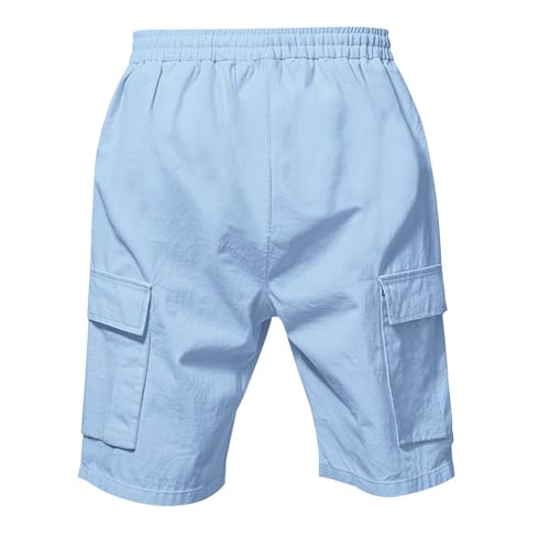 Image of Mens Linen Shorts Casual Drawstring Elastic Waist Cargo Vacation Lightweight Breathable Summer Beach Shorts for Men