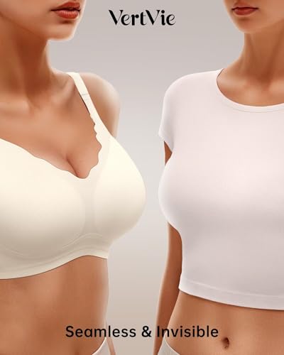 Image of Vertvie Women Seamless Jelly Bras No Underwire Supportive Wireless Push Up Full Coverage Bralette Comfy Scalloped T-Shirt Bra