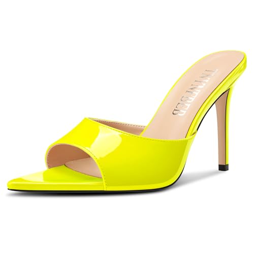 Image of TNYNFBEB Womens Stiletto High Peep Open Pointed Toe Sandals Mules Shoes Slip-on Slingback Office Party Dress Patent Leather Summer 3.9 Inches Heels