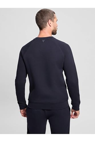 Image of GUESS Men Navy Blue Solid Crew Neck Sweatshirt