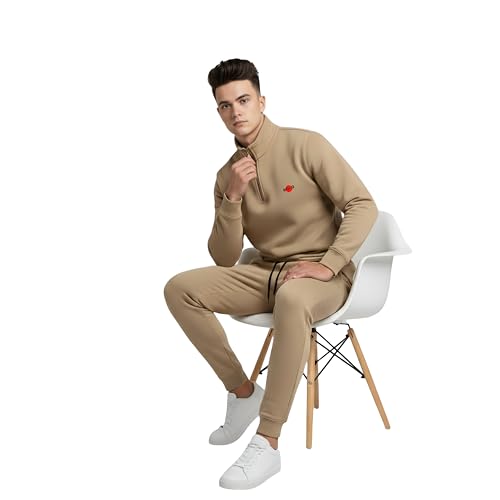 Image of BOLD FITNESS Men's Quarter-Zip Fleece Sweatshirt and Sweatpants Set, Drawstring Waist, Athletic Warm & Comfortable Joggers & Pullover Full Sleeve Winter Wear Half Zipper