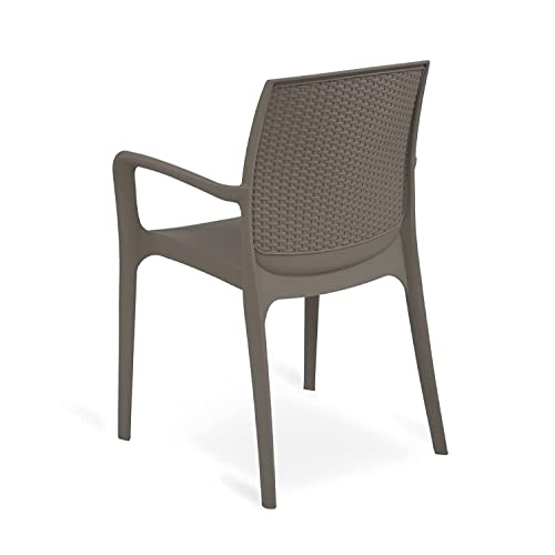 Image of Supreme Texas Heavy Duty Armrest Plastic Chair for Home, Garden, Office, Indoor /Outdoor Use|Color: Champagne; Set of 4