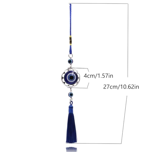 Ladruph ナザールボンジュウ トルコ産本物 邪眼 6個セット 丸型3個 ハート型3個 魔除けハンギング装飾 軽量タッセル付き 金属ガラス製 車のミラー 吊り下げ アクセサリー 邪眼のお守り 車やバッグの壁飾りにも使えるユニーク繊細なデザイン [2]