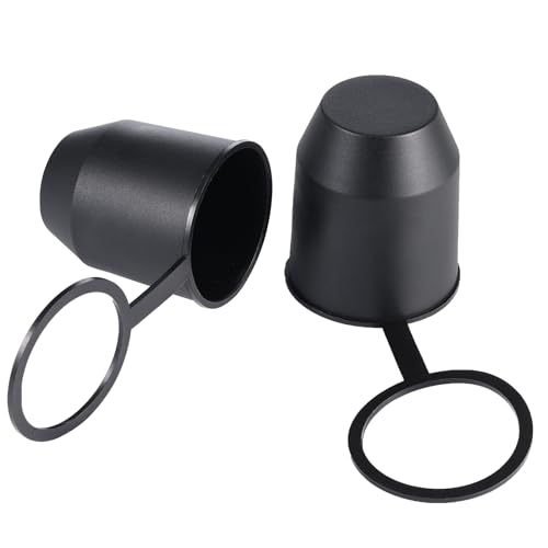 Kundorf Anhängerkupplung Schutzkappe mit Sicherungsring 2 Stück, für 50mm Kugelkopf Anhänger Kupplung, Staubdicht und Wasserdicht, Universal Kugelabdeckung für Auto, Wohnmobil, Kugelkopfschutz Schwarz