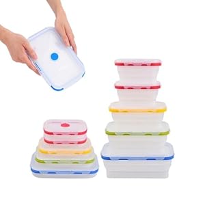 Collapsible Food Storage Containers with Airtight Lids, BPA-Free Silicone, Microwave and Dishwasher Safe, Space Saving, Stackable, Portable, Set of 5