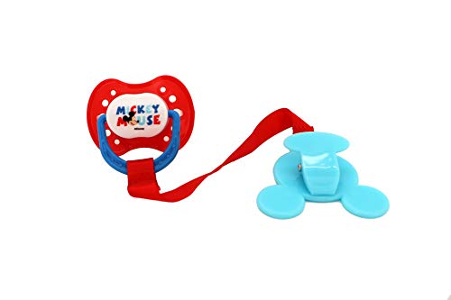 Image of Disney Cudlie Mickey Mouse Baby Boy 4 Pack of 2 Pacifiers & 2 Clips with Old Time Mickey Print