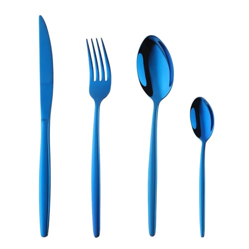 Buyer Star Besteck Blau Besteck set 4-teilige Edelstahl Gabeln Löffel Teelöffel Steakmesser für 1 Personen Cutlery Set für Haus Küche Restaurant