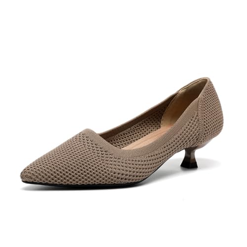 HROYL Women's Knit Kitten Heel Pumps Breathable Pointed Toe Casual Work Office Dressy Shoes