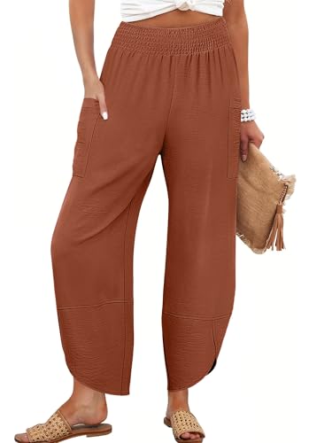Image of ANRABESS Womens Wide Leg Palazzo Capri Pants 2026 Summer Casual High Waisted Barrel Lounge Flowy Cropped Beach Work Trousers