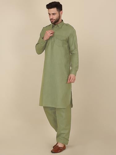 Image of KRAFT INDIA Men's Cotton Pathani Kurta With Drawstring Salwar Set