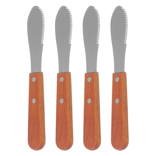 Mikikit Juego de 4 Cuchillos para Untar Mango de Madera, Utensilios de Cocina de Acero Inoxidable para Uso Profesional y Doméstico, Diseño Ergonómico