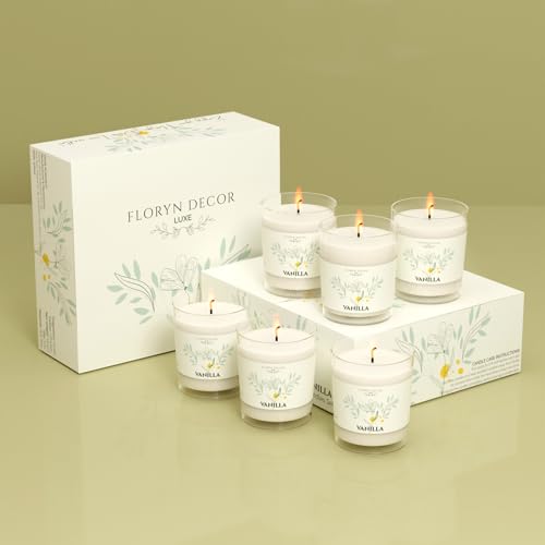 Floryn Decor Luxe Vanilla Scented Soy Wax Candles for Home Decor | Fragrance Candles Set of 6, 55 Grams Each