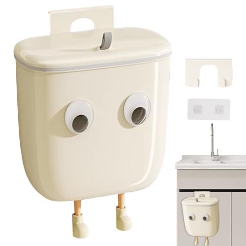 Generisch Cubo de basura de baño con tapa – Cubo de basura decorativo con ojos y patas de dibujos animados, diseño que ahorra espacio para una organización limpia, material resistente a los olores |