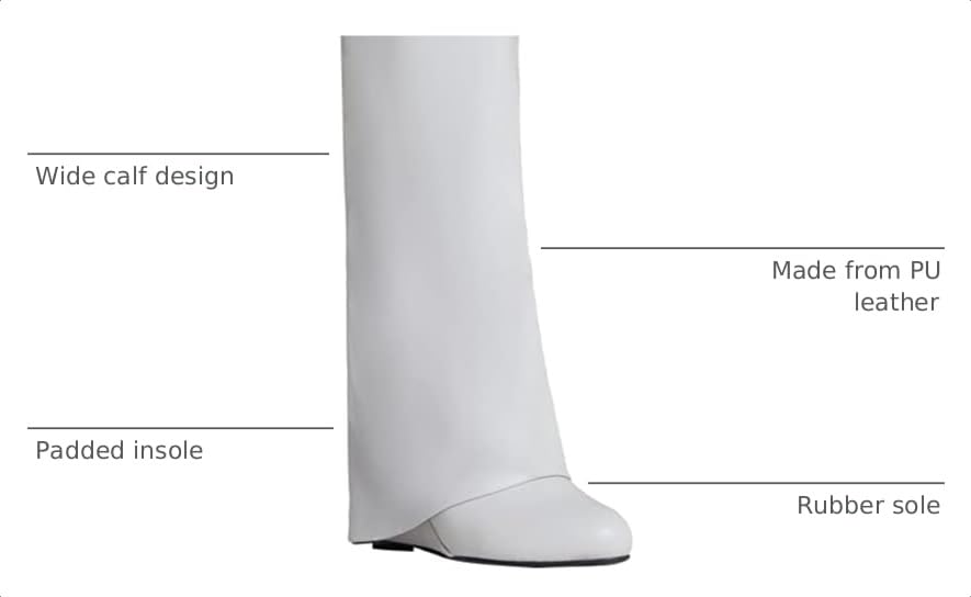 Image of Knee High Boots Womens Wedge High Heels Shark Boots Fold Over Pull-on Pointed Toe Tall Fashion Boots for Women