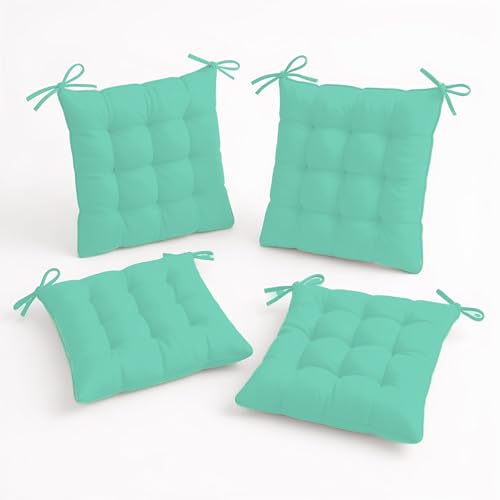 Déco Arts Coussin de Chaise - Lot de 4 Coussins Carrés avec Attaches pour Chaises Intérieur ou Extérieur - Polyester 65% & Coton 35% - Galette Certifiée...