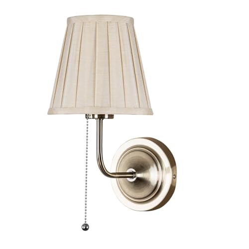 Applique murale intérieure LED salon – en métal couleur bronze et abat-jour en textile beige – luminaire pour maison – avec câble